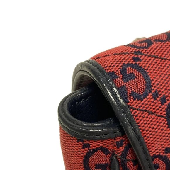 Auth GUCCI GG Marmont 661332 Red Dark Navy Jacquard Leather Shoulder Bag - Picture 5 of 15